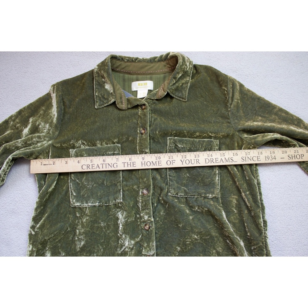 Anthropologie Maeve Green Karina Crushed Velvet Button Down Shirt Moss Petite 0P - Picture 9 of 10